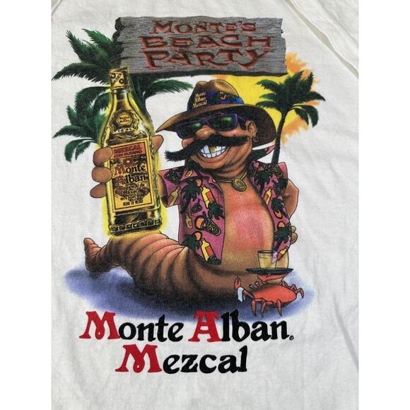 Vintage Monte Alban Mezcal Tequila Worm Mexico Beach Party Shirt White XL - Picture 2 of 6